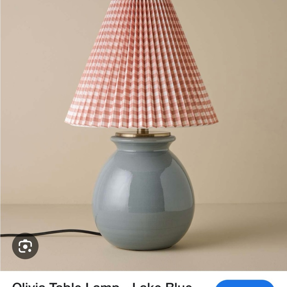 Magnolia Olivia Lamp- Blue Table Lamp with mocha Gingham Shade